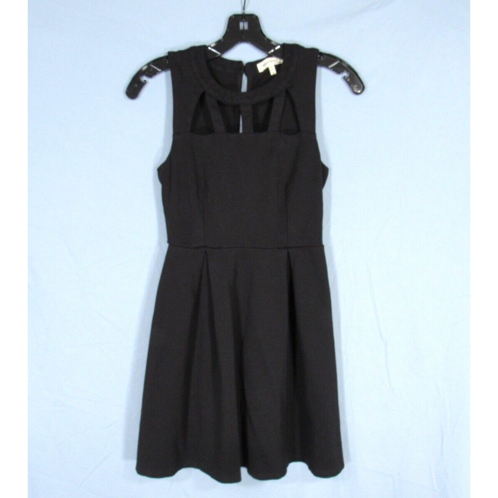 MONTEAU Black STRETCH Ponte Knit CUT-OUT NECKLINE Fit & Flare SKATER DRESS Sz S